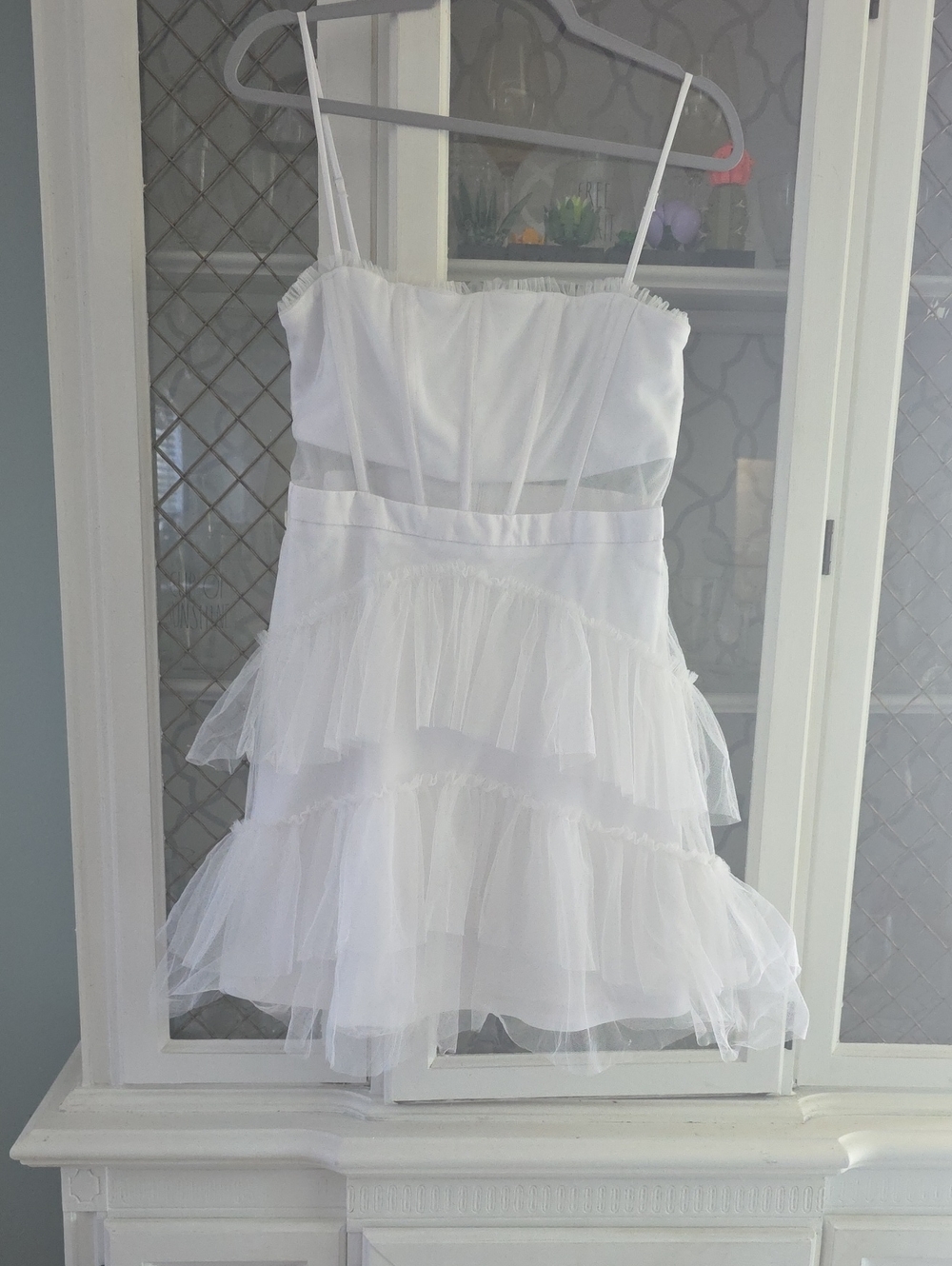 White Spaghetti-Strap Tiered Tulle Dress